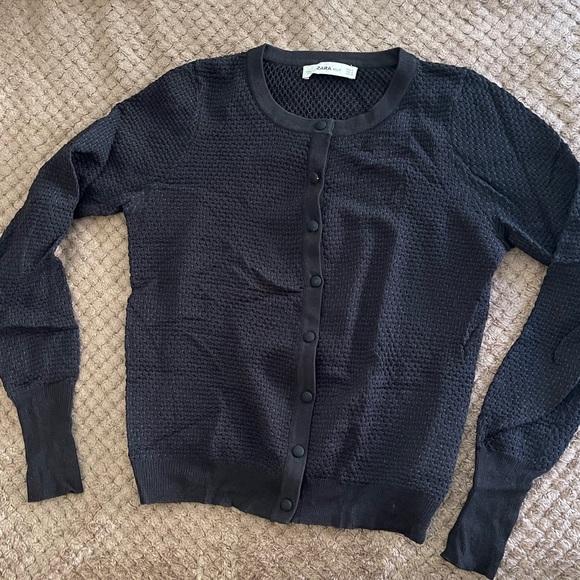 ZARA Textured Knit Black & Blue Short Cardigan - Picture 3 of 3